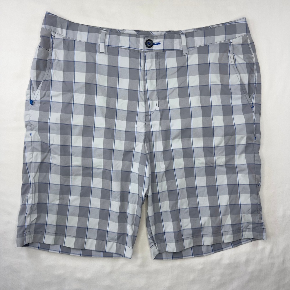 Tommy Bahama Shorts Men's 35 Gray Blue Plaid Flat Front Golf Preppy - Picture 1 of 7